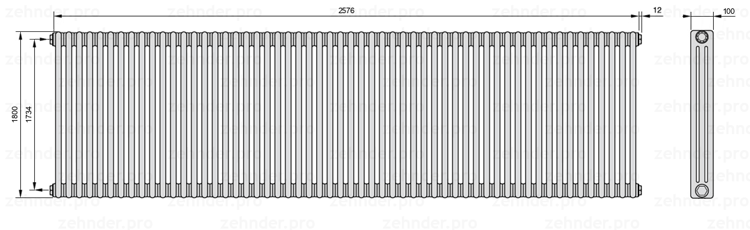 Схема (чертеж) Радиатор Zehnder Charleston 3180/56 №1270 Technoline TL